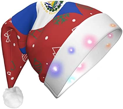 אל סלבדור דגל לב מצחיק מבוגרים קטיפה סנטה כובע אור עד חג המולד כובע לנשים & מגבר; גברים חג המולד חג כובע