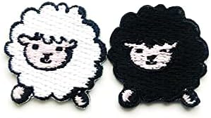 סט של 2 מיני זעיר לבן שחור שחור קטן כבשה כבש בר פראי קריקטורה חמוד תפור תפור ברזל על תלבוש של תערות שלט