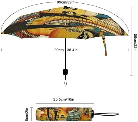רטרו עתיק מצרי אמנות נסיעות מטרייה 3 קפלים אוטומטי פתוח קרוב נגד אולטרה סגול מטרייה נייד עמיד לרוח מטריות