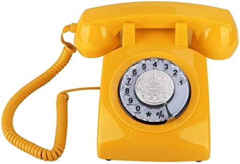 Myingbin טלפון טלפוני מודרני עם קווי טלפון עם חיוג רטרו סיבוב רטרו טלפון ABS קלאסי, צהוב