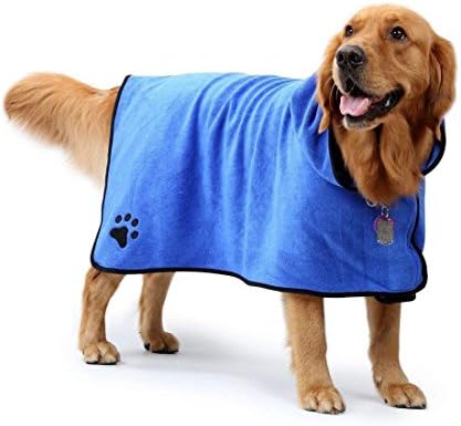 מגבת לחיות מחמד מגבת כלב מגבת כלב סופג מגבות אמבטיה לחיות מחמד חלוק רחצה עם חגורת המותניים & מכסה המנוע-כחול