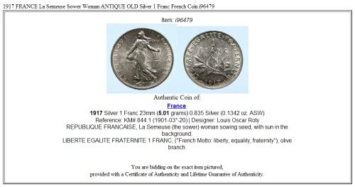 1917 FR 1917 צרפת לה סמוס זורם אישה עתיקה ישנה ar 1 פרנק טוב לא מוסמך
