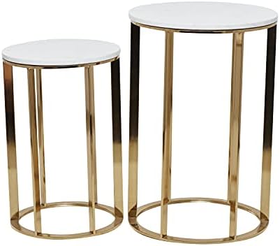דקו 79 שולחן מבטא מתכת עם משטח שיש, סט של 2 24, 20שעות, זהב