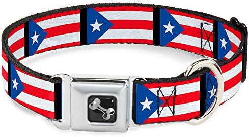 צווארון כלב אבזם צווארון בטיחות אבזם פוארטו ריקו דגל חזור שחור 15 עד 26 אינץ 'ברוחב 1.0 אינץ',