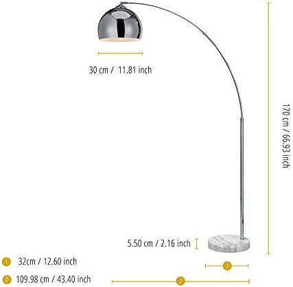 מודרני קשת רצפת מנורת 67 אינץ גבוה עומד תליית אור עם כרום סיים צל ולבן השיש בסיס לסלון קריאת