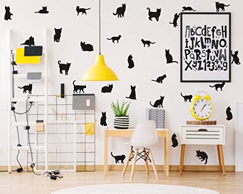 טוארטי שחור חתולי קיר מדבקות, מינימליסטי בעלי החיים צללית קיר מדבקה לילדים משתלת קישוט, חיות מחמד