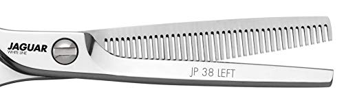 Jaguar Shears קו לבן jp 38 5.25 אינץ 'שמאלה ביד רזה יותר, ארגונומי, דליל שיער פלדה, מרקם, חיתוך וגיזום מספריים