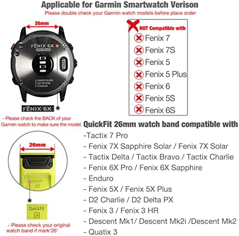 Abanen מהיר התאמה 26 ממ פס שעון עור עבור Garmin Fenix ​​7x Solar/Fenix ​​6x Pro/Fenix ​​5x, תבנית סיבים