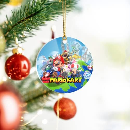 קישוט Mario Clear Kart חג המולד עץ עץ אקרילי קישוטי חג המולד קישודים לחג המולד שומר על מזכרת לחגים, לבן