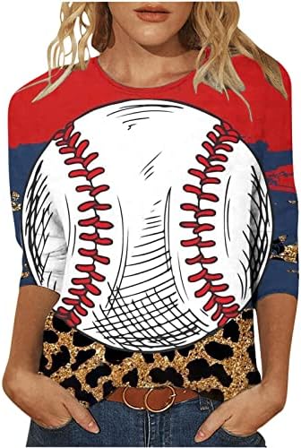 יום האם 3/4 חולצות שרוול לנשים בייסבול קיץ אמא מוליך צווארון מזדמן של נשים צוואר טרנדי טרנדי