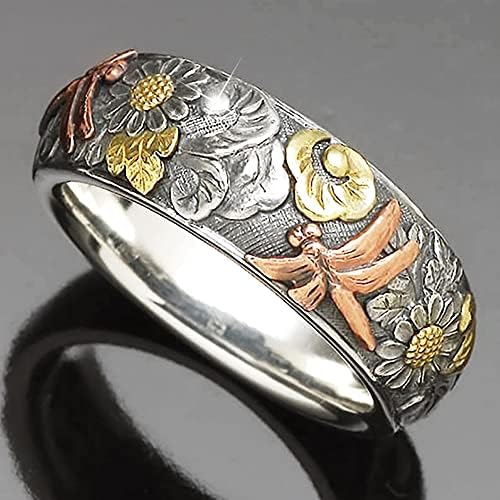 רטרו חמניות שפירית טבעות בוהו דייזי פרח מגולף טבעת יום נישואים להקת טבעת נצח תכשיטי לנשים ילדה מתנה