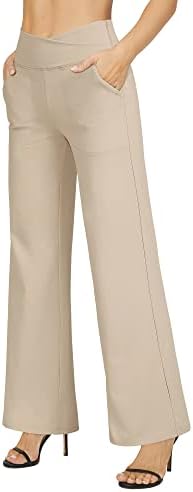 G4Free נשים רחבות רגל מכנסיים קפרי מכנסי שמלה נמתחים מכנסיים חוצים מותניים גבוהים מכנסיים עם כיסים