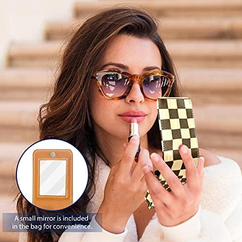 שחמט לוח גלוס מחזיק שפתון מקרה נייד איפור תיק נסיעות שפתון ארגונית מקרה עם מראה מיני שפתון תיבת אחסון