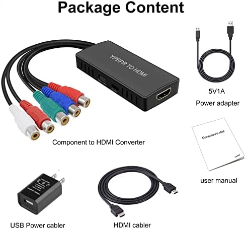 רכיב לממיר HDMI YPBPR לממיר HDMI, ממיר 5RCA/RGB לממיר HDMI תומך ב- 1080p/720 עבור DVD, VCD,