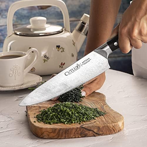 סט סכין שף Cutluxe & Santoku - פלדה גרמנית פחמן גבוהה מזויפת - טאנג מלא ושער חריף - עיצוב ידית