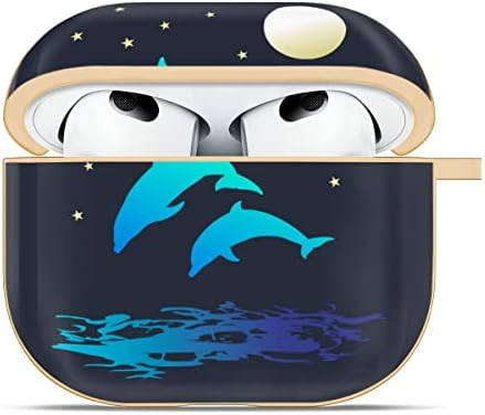 אוקיאן ביי דולפין תואם AirPods 3 כיסוי מארז, חמוד מצופה אוויר מצופה תרמיל דור שלישי עם מחזיק מפתחות