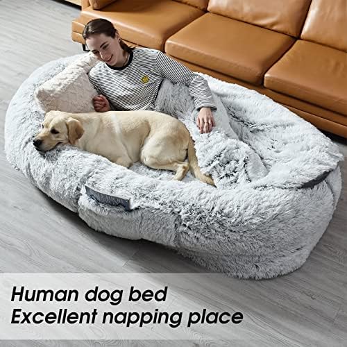 מיטת כלבים אנושית של ים, 71 X45 X14 מיטות כלבים לבני אדם בגודל מתאימה לך ולחיות מחמד, פרווה פרווה רחיצה מיטת