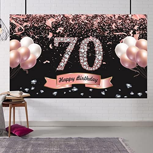קישוטי יום הולדת 70 לנשים-רוז זהב רקע באנר יום הולדת 70 שמח 5.9 על 3.6 נק ' צילום רקע מסיבת יום