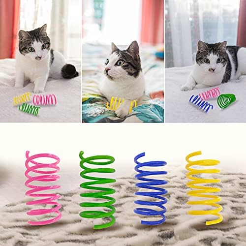צעצועי אביב חתולים של AGYM, 60 חבילות סלילי קפיץ פלסטיק צבעוניים ועמידים מושכים חתולים לחטיבה,