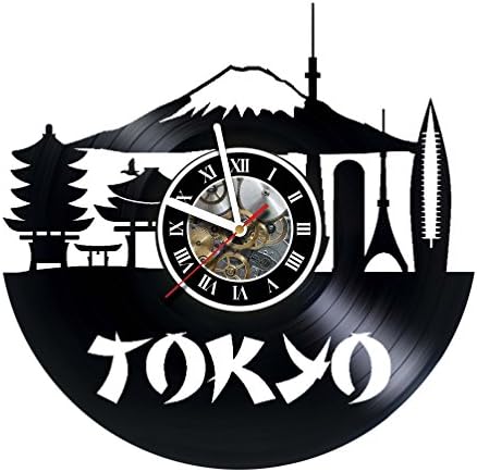 קרבצ ' ארט טוקיו-מגדל-קו הרקיע - בעבודת יד ויניל שיא קיר שעון-יצירות אמנות מתנת רעיון עבור יום הולדת,