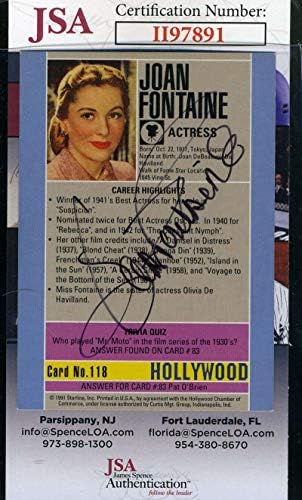 ג'ואן פונטיין JSA COA חתום יד חתימה משנת 1991 Starline Hollywood Card חתימה