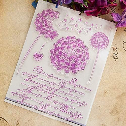 פרחי שן הארי המעופפים ורוד רקע חותמות ברורות כרטיסי חותמת סיליקון עם סנטימנטים, מילות ברכה דפוס