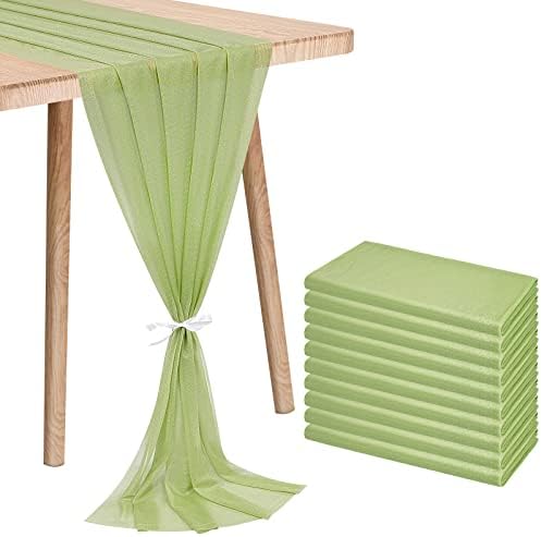 10 חבילות שולחן שיפון רץ 10ft מרווה ירוק שיפון ירוק שולחן רץ 28x120 אינץ