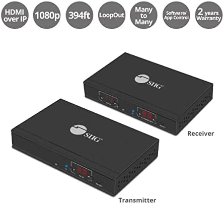 SIIG 1080P HDMI Extender Balun Over IP Ethernet, 394ft, רבים עד רבים, ערכה הניתנת להגדרה של מטריצה ​​מעל