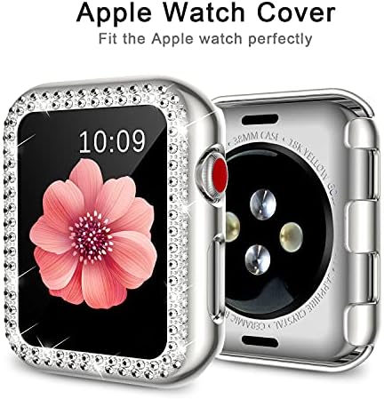 Supoix תואם להקת Apple Watch 38 ממ + מארז, לנשים תכשיטים בלינג רצועת מתכת יהלומים ומגן מסגרת מסגרת 2 של חפיסה