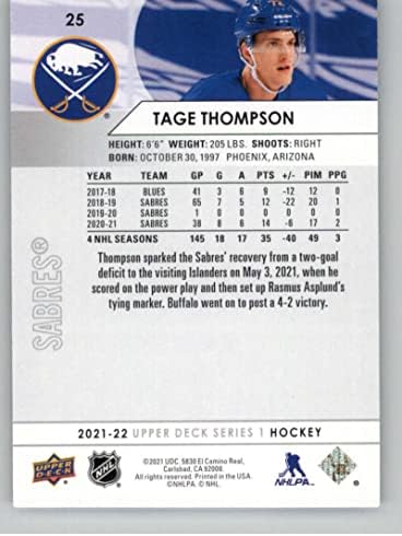 2021-22 סיפון עליון 25 TAGE THOMPSON BUFFALO SABERS סדרה 1 כרטיס מסחר בסיס הוקי NHL