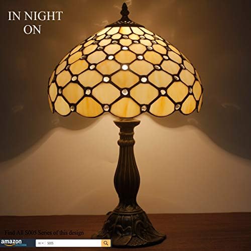 מנורת טיפאני קרם אמבר מוכתם זכוכית חרוז שולחן מנורת שולחן ליד מיטת קריאת אור 12 * 12 * 18 סנטימטרים