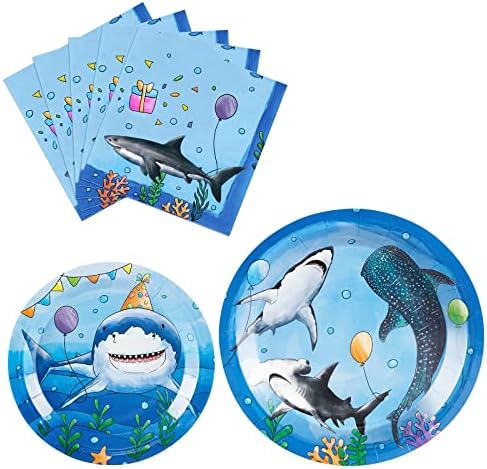 כריש מסיבת צלחות ומפיות-48 יחידות כריש ספקי צד עבור בני ילדים יום הולדת תינוק מקלחת תחת ים נושא