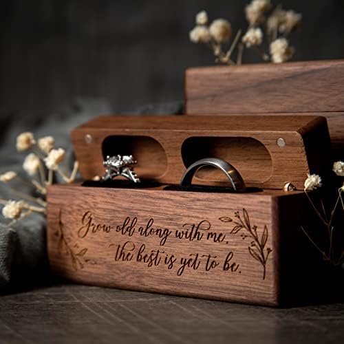 Muujee מזדקן איתי קופסת טבעת כפולה - קופסת טבעת עץ רזה ועץ קופסת טקס לחתונה הצעת אירוס
