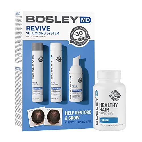 סט תוספי Bosleymd Bosrevive, כולל ערכת גודל מתנע, שמפו, מרכך ועיבה טיפול + תוסף צמיחת שיער לגברים