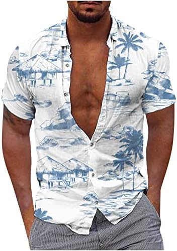 חולצות הוואי לגברים, חולצות כפתור מודפסות טרופיות לגברים קיץ חולצות שרוול קצר חולצת חוף מזדמן בכושר רופף
