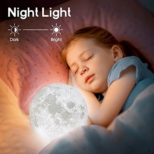 מנורת ירח בהירה, 3 הדפסת אור ירח 4.7 אינץ ' אור לילה לילדים מתנה לילדות בנים נשים, בקרת מגע בהירות נטענת מתכווננת