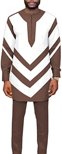 תלבושת שבטית אפריקאית של Xsion גברים עם שני חלקים משוונים ארוכים שרוול ארוך דשיקי ומכנסיים מסורתיים