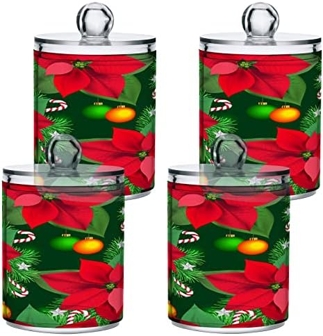 Alaza 4 Pack QTIP מחזיק מתקן חג המולד חורף חורף פרחים מארגן אמבטיה מיכלים לכדורי כותנה/ספוגיות/רפידות/חוט