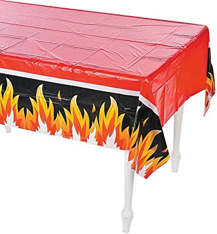 אש גיבורי חד פעמי מפת שולחן-אש פלסטיק שולחן כיסוי 9 רגל ארוך-כבאי ספקי צד-אש מסיבת יום הולדת, כבאי נושא מסיבת