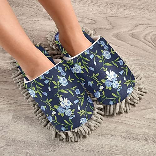 קיגאי מיקרופייבר ניקוי נעלי בית כחול ורדים פרח רחיץ סמרטוט נעלי נעל עבור גברים / נשים בית רצפת אבק מנקה,