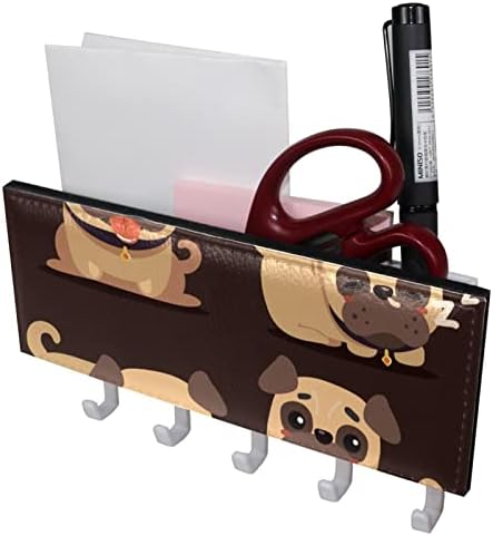שמח יפה חום כלבי פאג גור מתלה ארגונית עם 5 ווי קיר אמבטיה מטבח מדף מדף רב תכליתי אחסון מדף