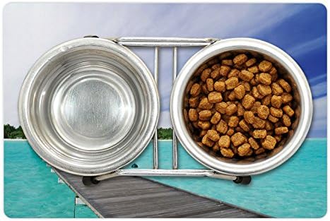מחצלת חיות מחמד לנוף אוכל ומים, נוף מהסיפון באי הטרופי עם נוף שמיים הוואי אקזוטי, מחצלת גומי
