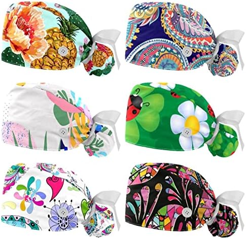 כובעים רפואיים של Ratgdn לנשים עם כפתורים שיער ארוך, כובע עבודה מתכוונן 6 חלקים, פרחים ופרת משה רבנו