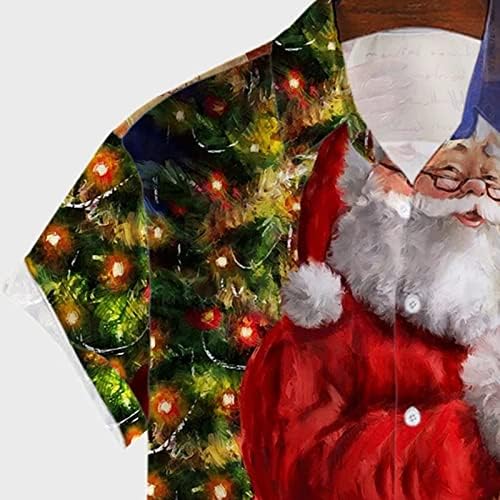 XZHDD לחג המולד חולצות שרוול קצר לגברים, חג המולד סנטה קלאוס כפתור הדפסה למטה צווארון צווארון מטה