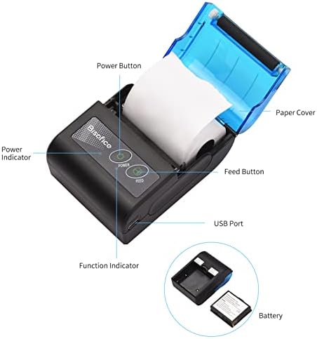 מדפסת תרמית של לאוג'יה מיני 2 אינץ 'אינץ' אלחוטית קבלת USB מדפסת כרטיסים עם נייר הדפסה של 58 ממ תואם ל-