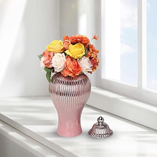 Magideal מודרני חרסינה ג'ינג'ר צנצנת אחסון צנצנת מקדש עם מכסה תצוגת תה מכולות קאדי אגרטל פרחים קרמי אגרטל ניצן