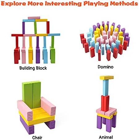 עדין מפלצת עץ צבעוני לערום לוח משחקים בניית בלוקים לילדים בני בנות, 54 יחידות עץ איזון בלוקים מונטסורי צעצוע