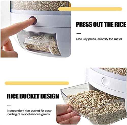 מתקן אורז שקוף עגול 6 רשתות עם מכסה אחסון אטום אטום קופסת מיכל תבואה קופסת כפתור כפתור למטבח תירס