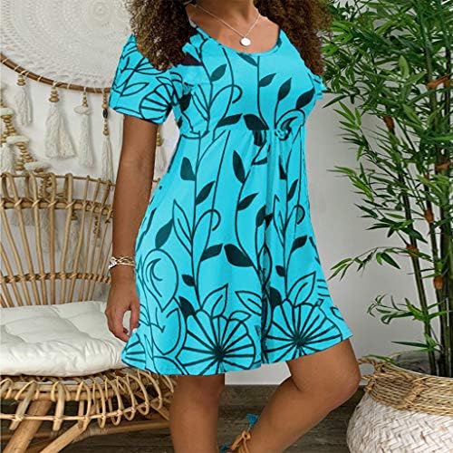 גודל פלוס שמלת הוואי לנשים 2023 צוואר עגול שמלת פרחים פרחונית שמלה שרוול קצר שמלה טרנדית שמלה זורמת יתר על