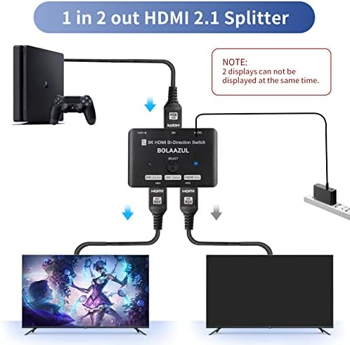 מתג מפצל HDMI 2.1 עם 2 יחידות HDMI 2.1 כבלים 6ft, bolaazul דו כיווני HDMI 2.1 Ultra 8K@60Hz מתג HD תיבת 2 ב 1